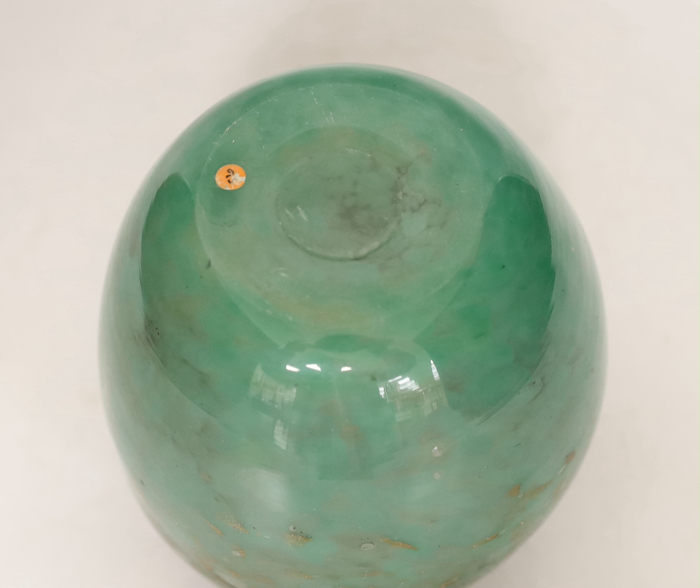 A Monart green glass vase, 17cm